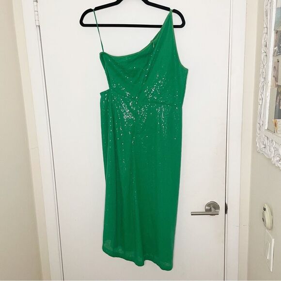 Vineet Bahl Green One-Shoulder Sequin Midi Dress M green sparkly - Picture 4 of 11